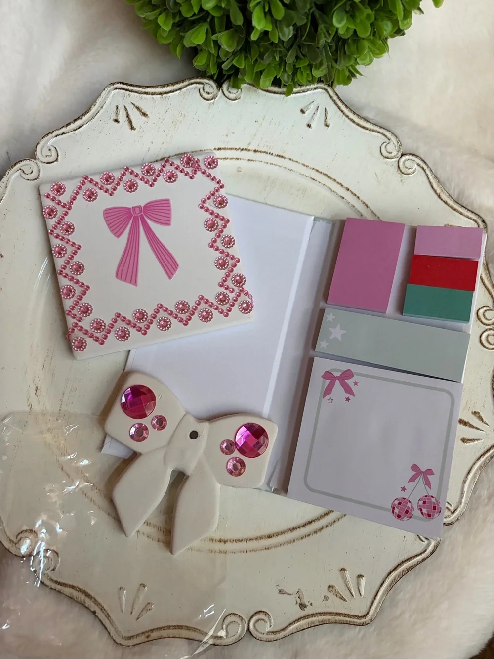 Kids Pink Bow Hair note pad and Sticker Set